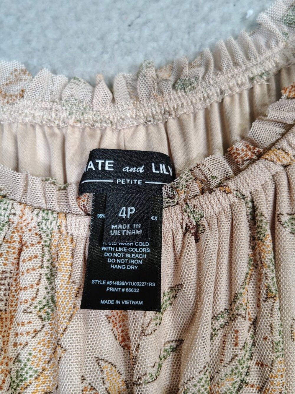 Kate And Lily Maxi Dress Women 4 Petite Beige Paisley Mesh Tiered Ruffle Cottage - Picture 4 of 11